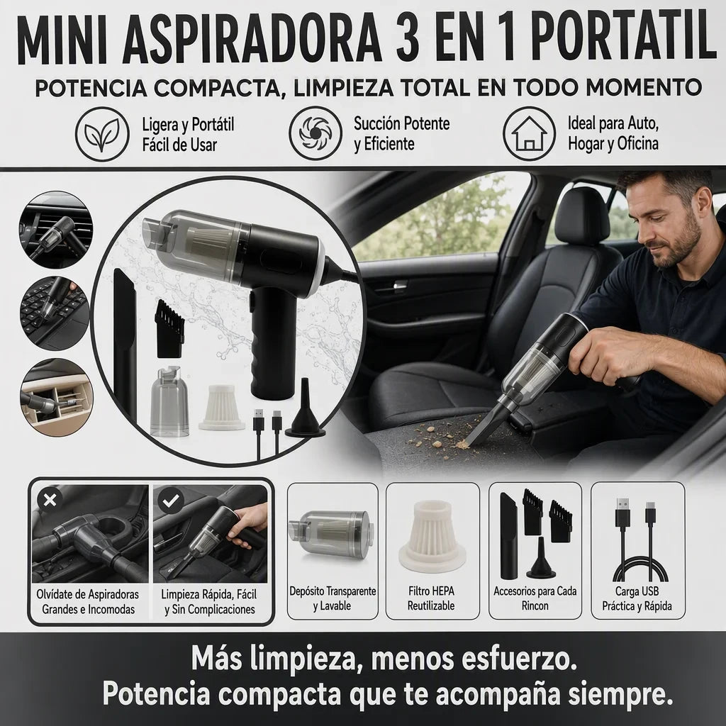 MINI ASPIRADORA 3 EN 1 PORTATIL