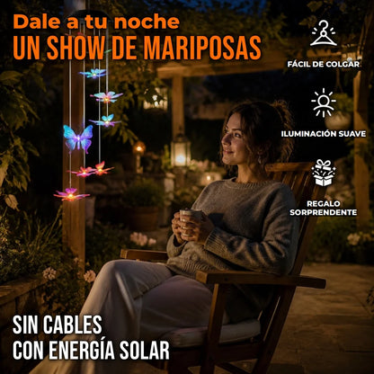 Móvil Solar de Mariposas Con Luces LED de Colores y Energía Solar Automática