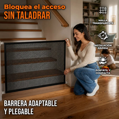 Puerta de Malla Para Bebés y Mascotas Con Ajuste Sin Taladro y Diseño Plegable