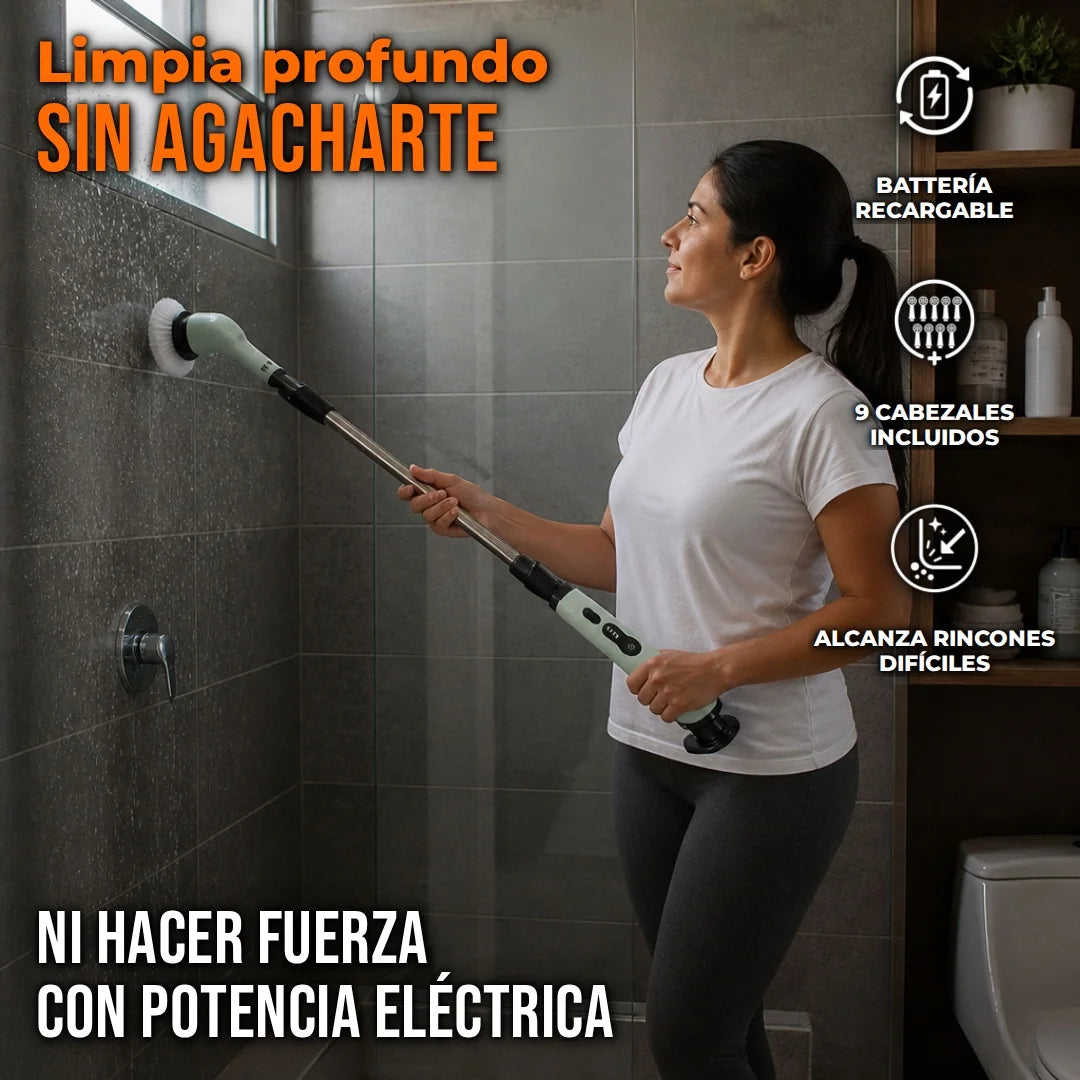 Cepillo Eléctrico Giratorio Con Mango Ajustable y 9 Cabezales Para Limpieza Profunda / Multiusos