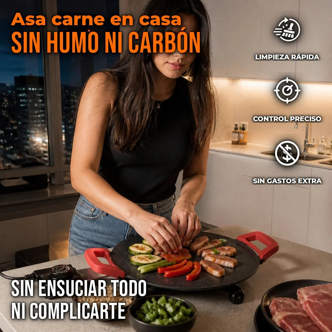 Parrilla Eléctrica Sin Humo 1200W — Barbacoa Coreana de Sobremesa Antiadherente