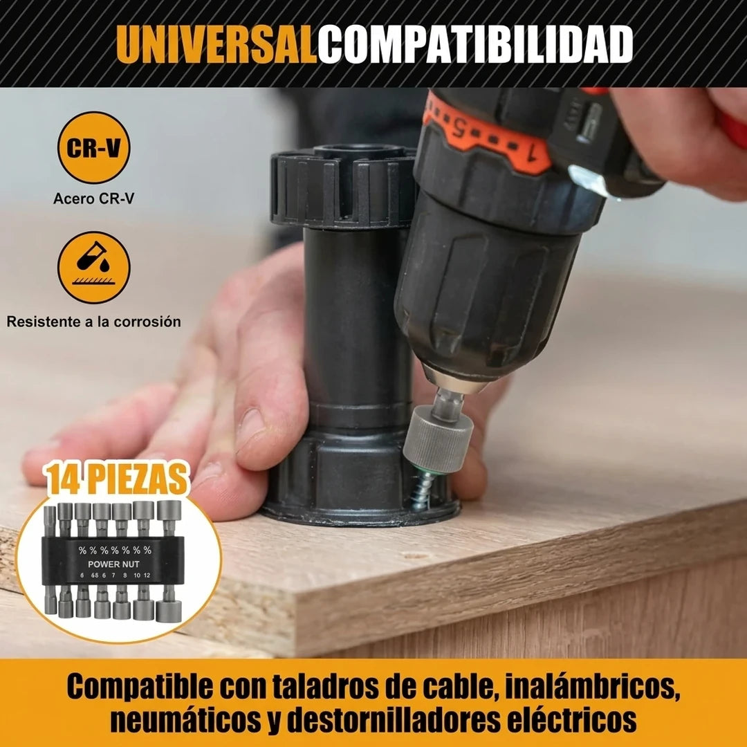 Juego de Llaves de Tubo Hexagonales 14 Piezas — SAE y Métricas para Taladro y Destornillador