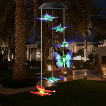Móvil Solar de Mariposas Con Luces LED de Colores y Energía Solar Automática