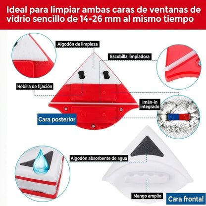 Limpiador de Ventanas Magnético Doble Cara 15-26mm Con Kit Profesional Completo y Cable de Seguridad