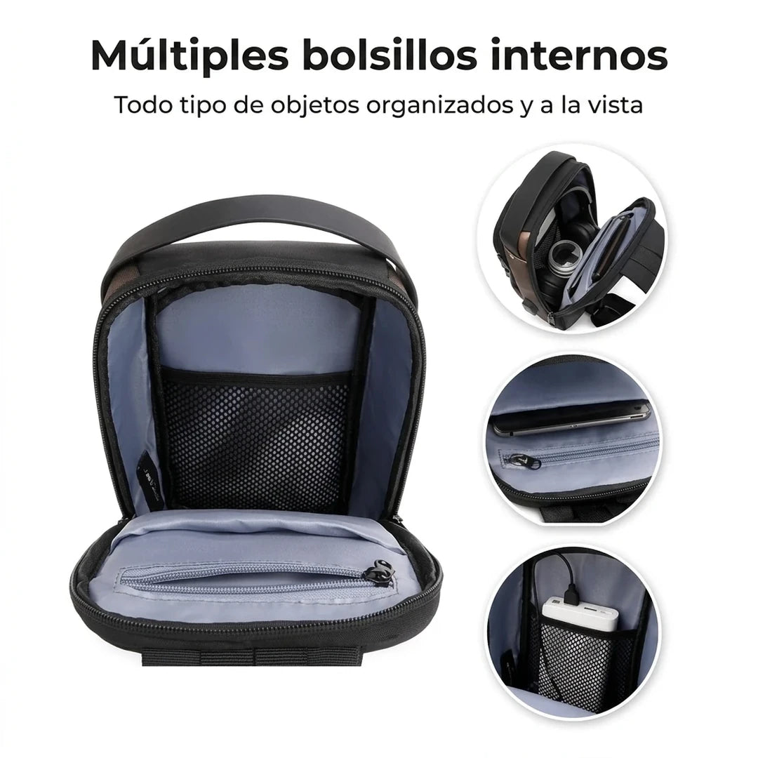 Bandolera Antirrobo Con Candado De Combinación, Puerto USB y Bolsillo Oculto