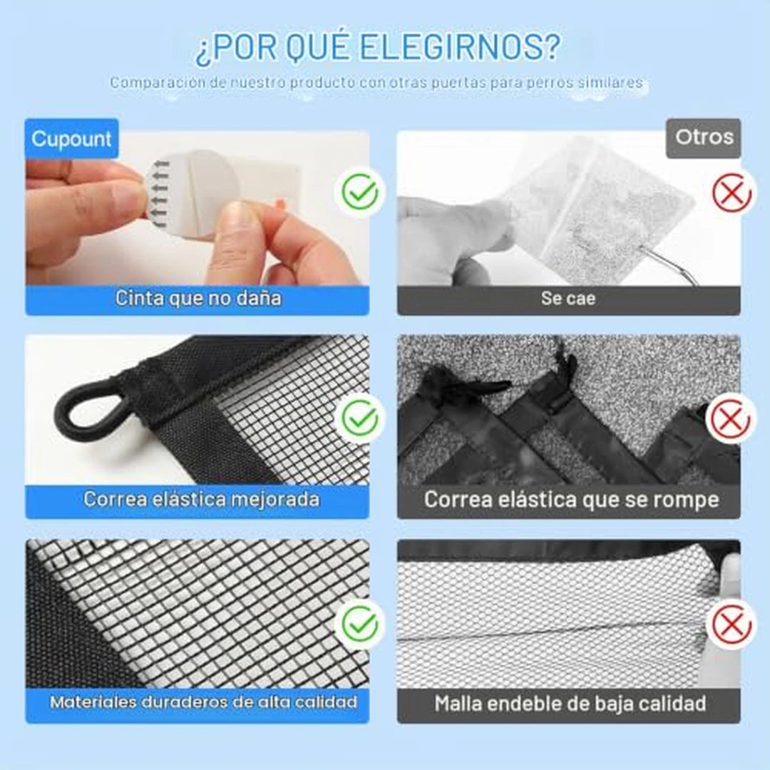 Puerta de Malla Para Bebés y Mascotas Con Ajuste Sin Taladro y Diseño Plegable