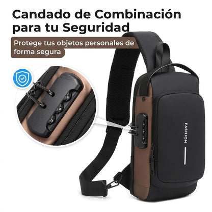 Bandolera Antirrobo Con Candado De Combinación, Puerto USB y Bolsillo Oculto