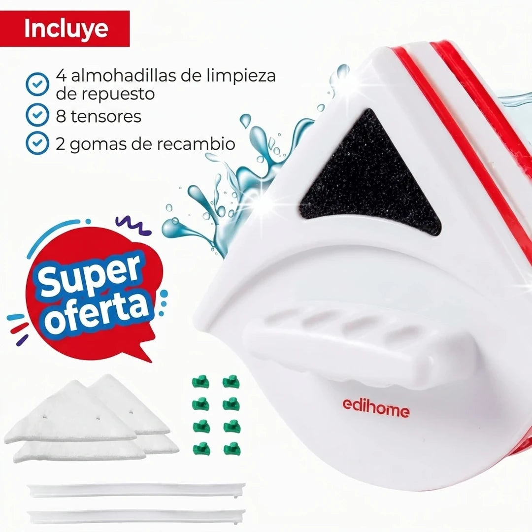 Limpiador de Ventanas Magnético Doble Cara 15-26mm Con Kit Profesional Completo y Cable de Seguridad