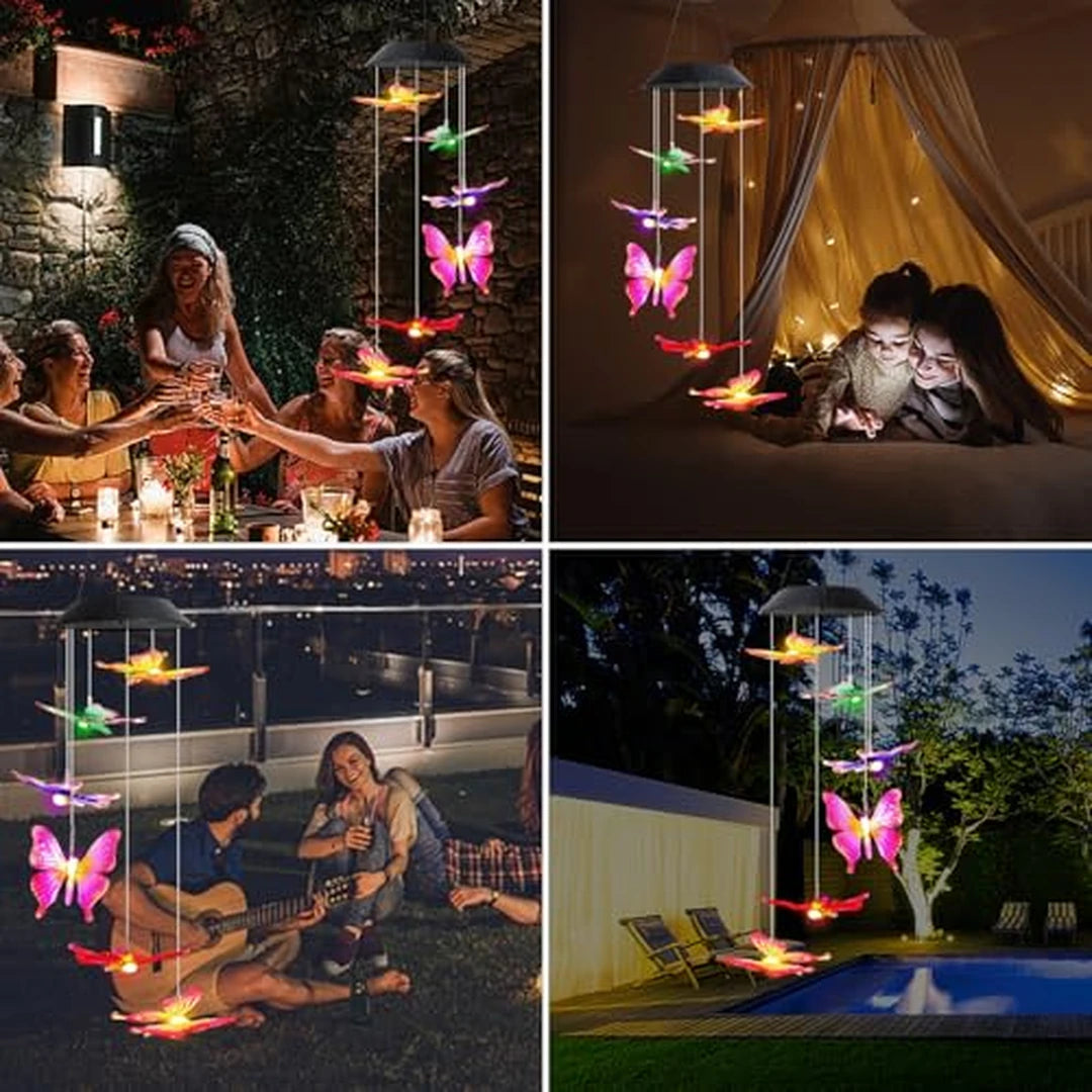 Móvil Solar de Mariposas Con Luces LED de Colores y Energía Solar Automática