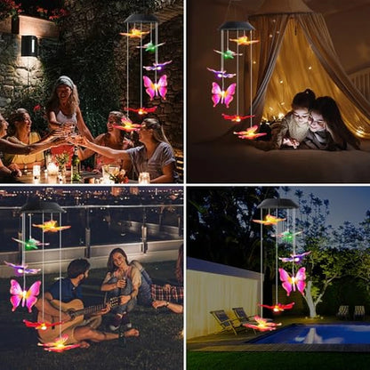 Móvil Solar de Mariposas Con Luces LED de Colores y Energía Solar Automática