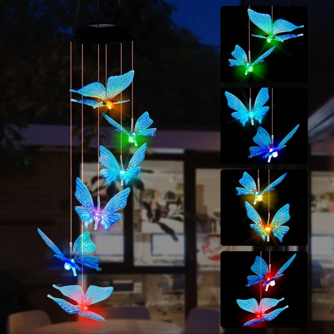 Móvil Solar de Mariposas Con Luces LED de Colores y Energía Solar Automática