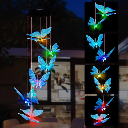 Móvil Solar de Mariposas Con Luces LED de Colores y Energía Solar Automática