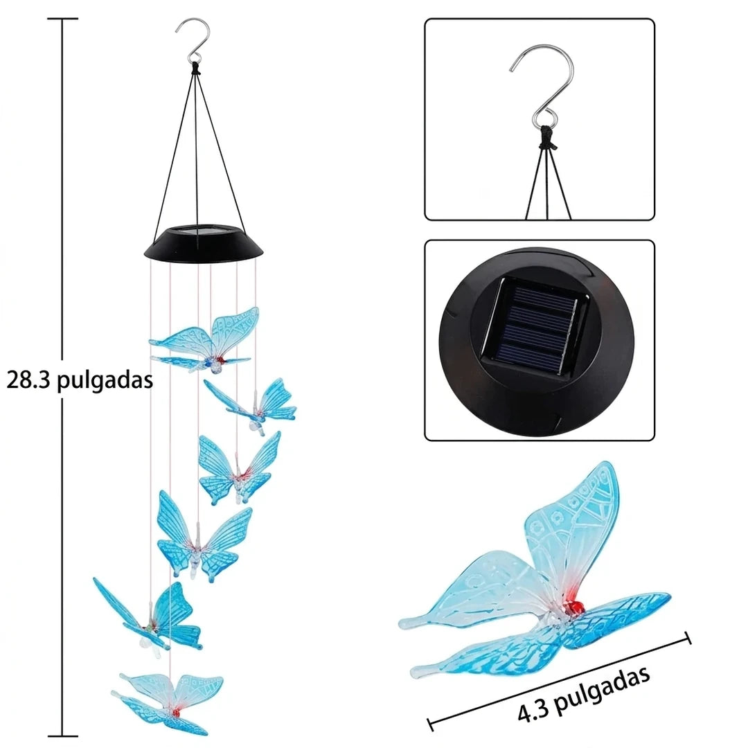 Móvil Solar de Mariposas Con Luces LED de Colores y Energía Solar Automática
