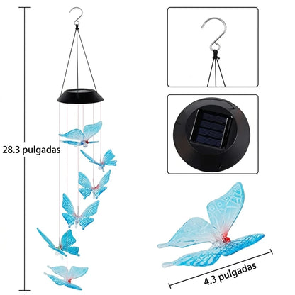 Móvil Solar de Mariposas Con Luces LED de Colores y Energía Solar Automática